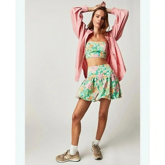New Free People Lula Bubble Skirt Set Crop Strapless Mini Two Piece Large - Picture 15 of 16